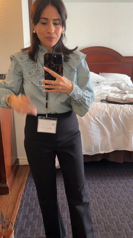 Fall work outfit inspiration. Sézane Lace top and Sezane black Ciara pants. True to size

#LTKVideo #LTKworkwear #LTKSeasonal