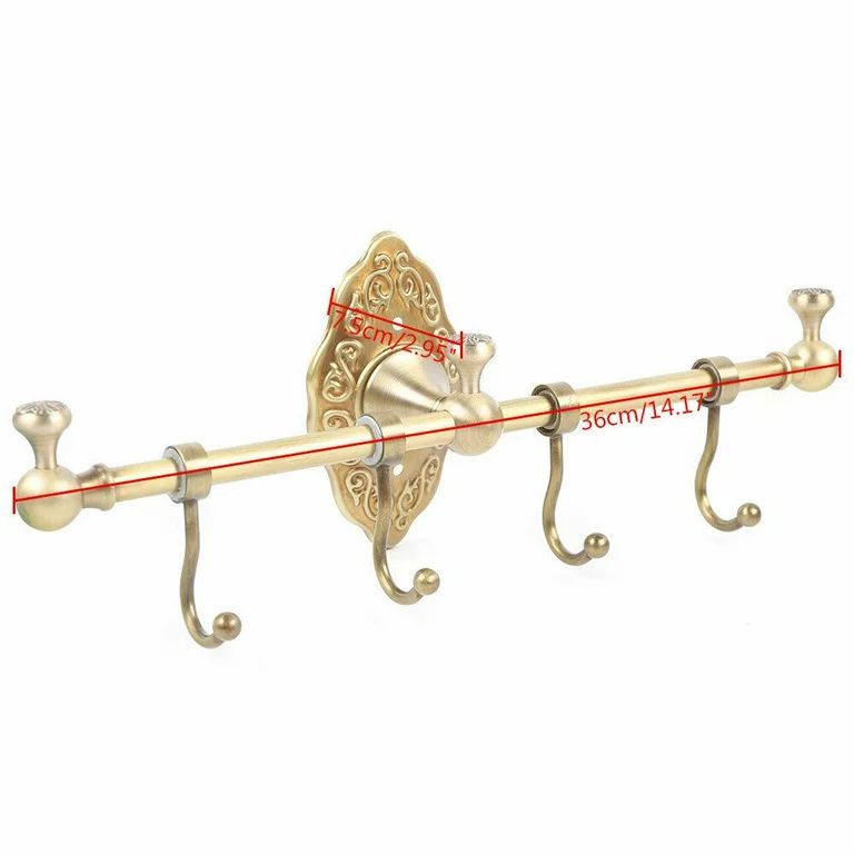 Vintage Towel Storage Shelf Brass Towel Bar Holder Wall-Mounted Rack & 4 Hooks - Walmart.com | Walmart (US)