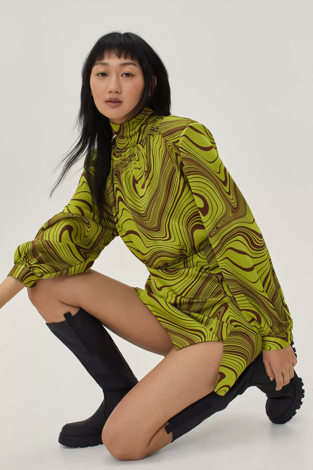 Wave Print High Neck Mini Dress | Nasty Gal (US)