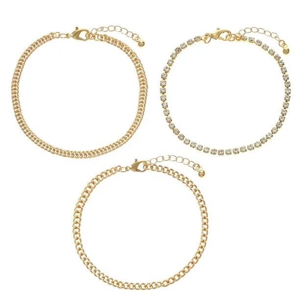 Time and Tru Women's Jewelry, Gold and Cubic Zirconia Tennis Bracelet Trio, 3 Bracelets - Walmart... | Walmart (US)
