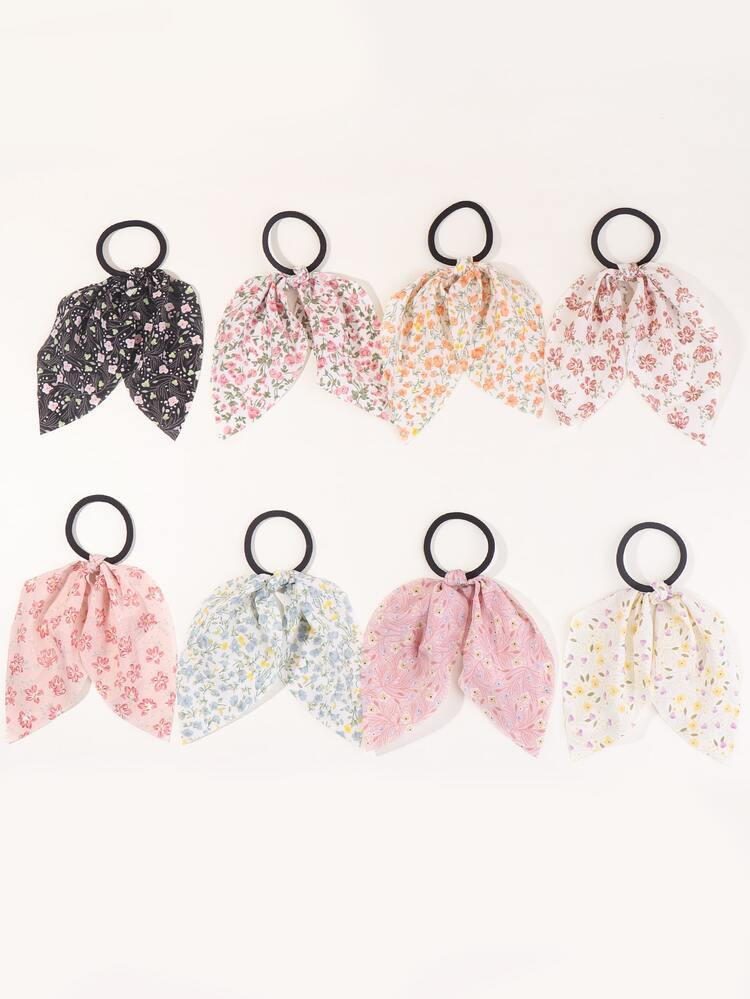 8pcs Girls Flower Print Scarf Hair Tie | SHEIN