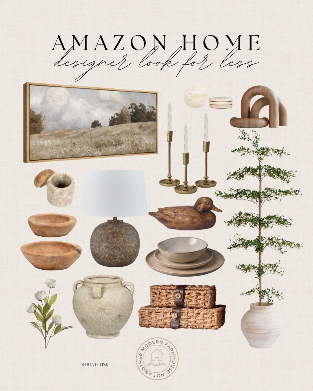 Amazon home finds that give a high-end designer look for less, featuring modern organic decor with warm neutrals, natural textures, and timeless accents. 🌿

Amazon home finds, designer look for less, modern organic decor, wood duck, neutral home styling, affordable home decor, organic modern style, warm neutral tones, natural wood accents, stone decor accents, textured ceramics, sculptural decor, neutral wall art, table styling, brass candle holders, decorative bowls, faux greenery, olive tree decor, woven storage baskets, neutral tabletop decor, modern farmhouse accents, timeless home finds, elevated home style. 

 #LTKHome