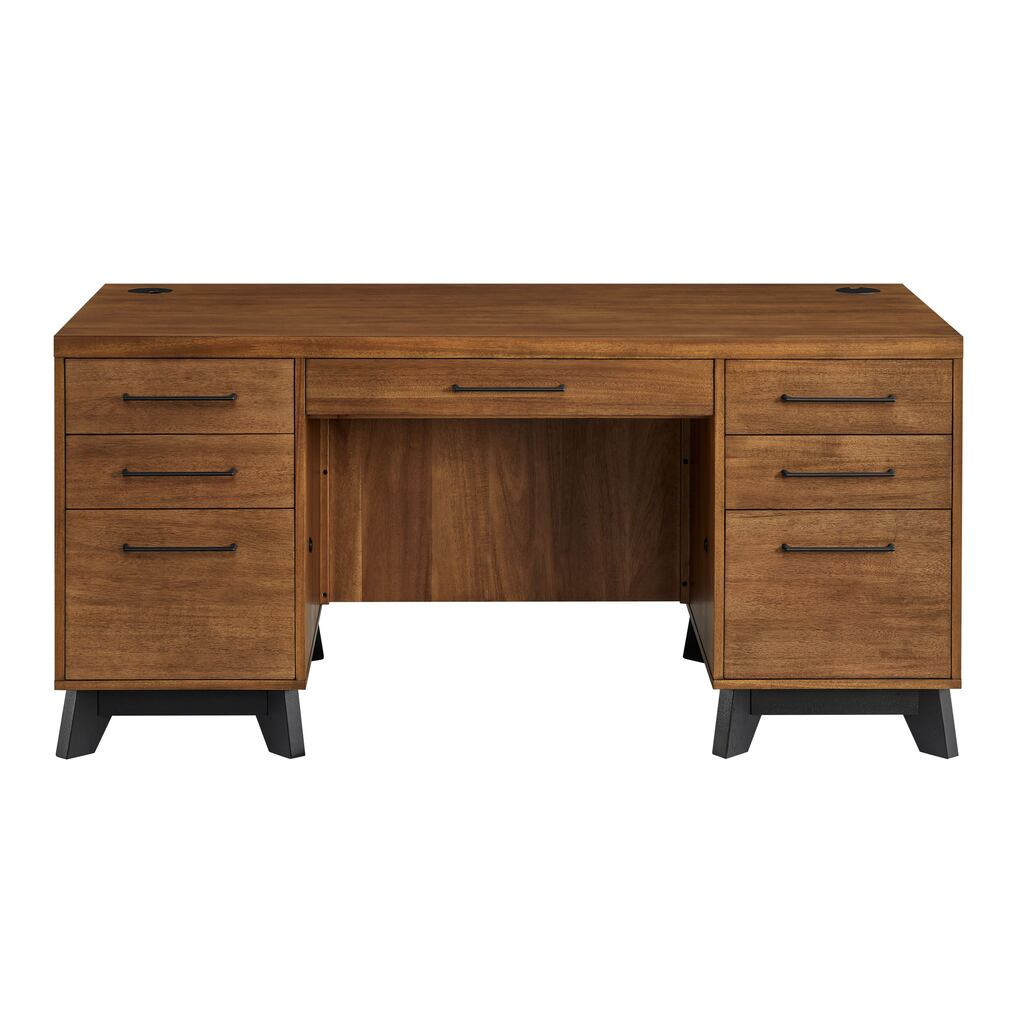 Avery Wood Double Pedestal Executive Desk In Rich Medium Brown | 1stopbedrooms