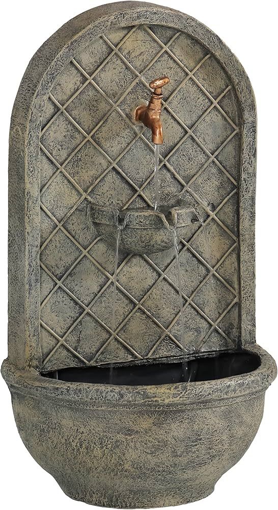 Sunnydaze Messina 26-Inch Polystone Outdoor Wall Water Fountain - Electric Submersible Pump - Fre... | Amazon (US)