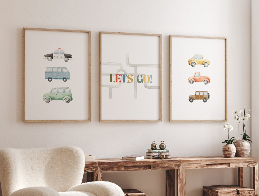 Car Play Room Nursery Printed Art Print, Cars Printed and Shipped Watercolor Cars Printed on High... | Etsy (US)