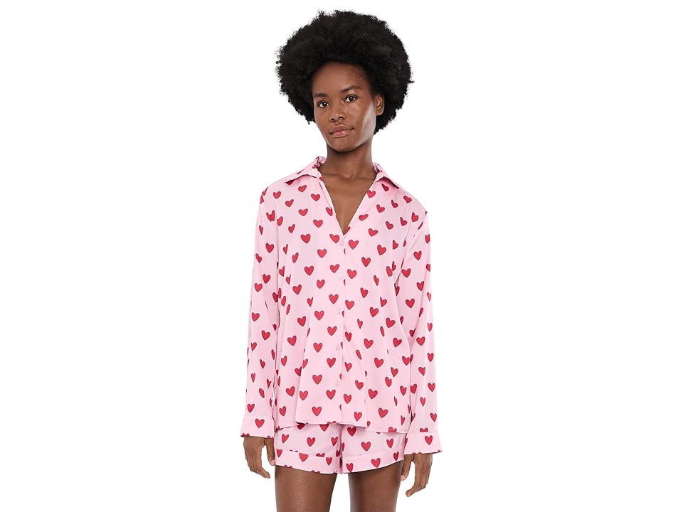 Show Me Your Mumu Early Riser PJ Set Women's Pajama Sets Pink Queen Of Hearts Silky : XL, Polyester/Spandex | Zappos