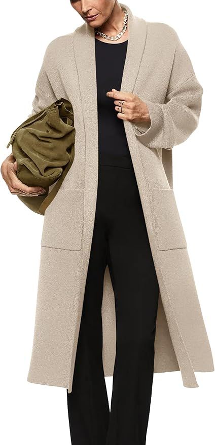 Womens Long Sleeve Maxi Cardigan Open Front Oversized Knitted Sweater Coat Casual Lapel Warm Over... | Amazon (US)