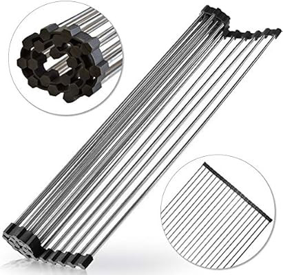 Roll-Up Dish Drying Rack 21"(L) x 16"(W) - Foldable Multipurpose Heat Resistant Large Stainless S... | Amazon (US)