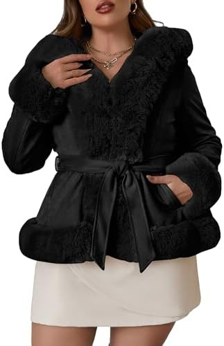 Geschallino Women's Faux Suede Leather Jacket Winter Plus Size Hooded Jacket Warm Fleece lined Dr... | Amazon (US)