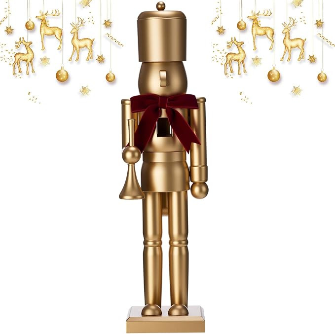 Blosssound 15 Inch Gold Christmas Nutcracker Decoration Wooden Neutral Nutcracker Figurine with V... | Amazon (US)