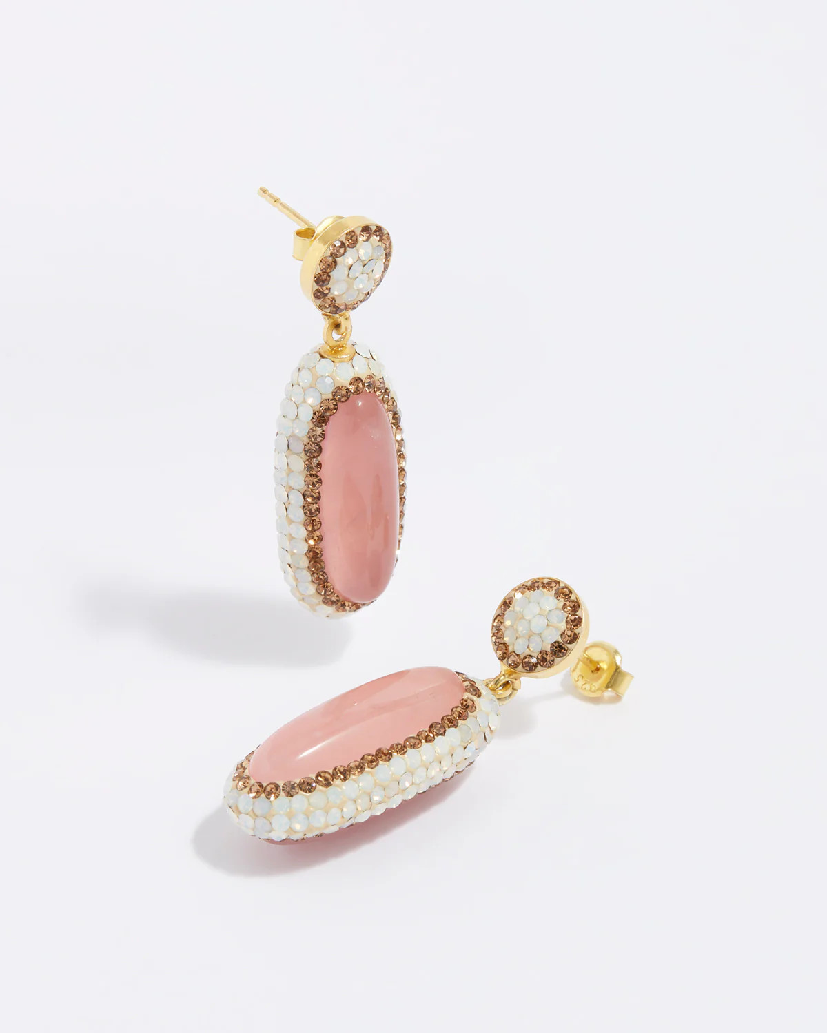 Double Sided Earrings, Rose Quartz | Soru Jewellery