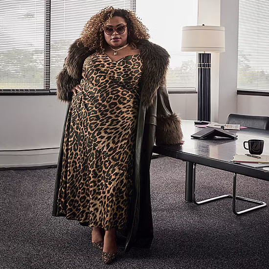 new!Ashley Graham Bias Satin Womens Plus Sleeveless Animal Slip Dress | JCPenney