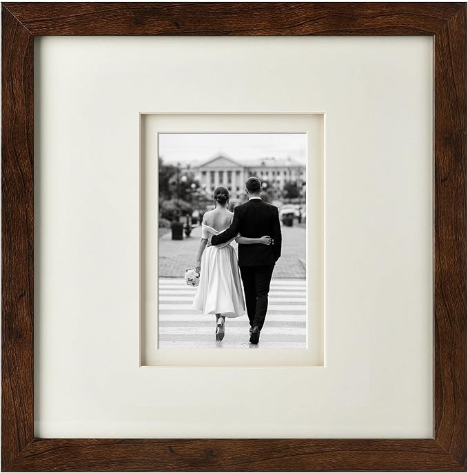 Yaetm 12x12 Square Picture Frame Matted to 5x7, Double Floating Ivory Mat, Brown Wood Grain Photo... | Amazon (US)