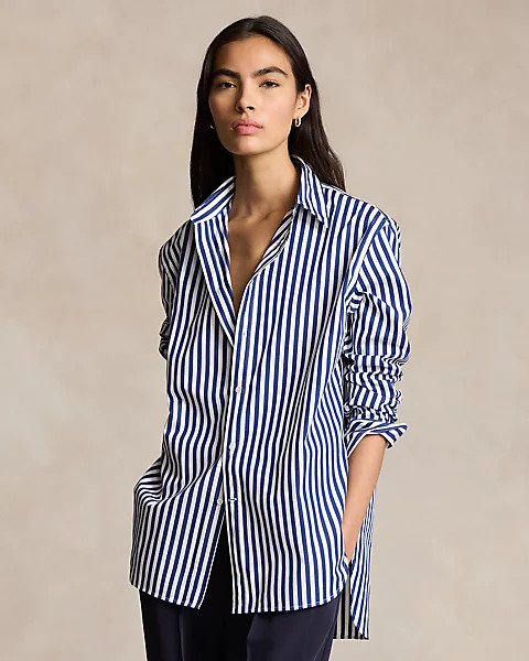 Oversize Striped Stretch-Cotton Shirt | Ralph Lauren (UK)