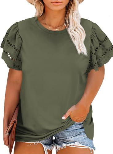 Eytino Womens Plus Size Tops Short Sleeve Round Neck Hollow Out Casual Loose Tunic Tees Shirts(1X... | Amazon (US)