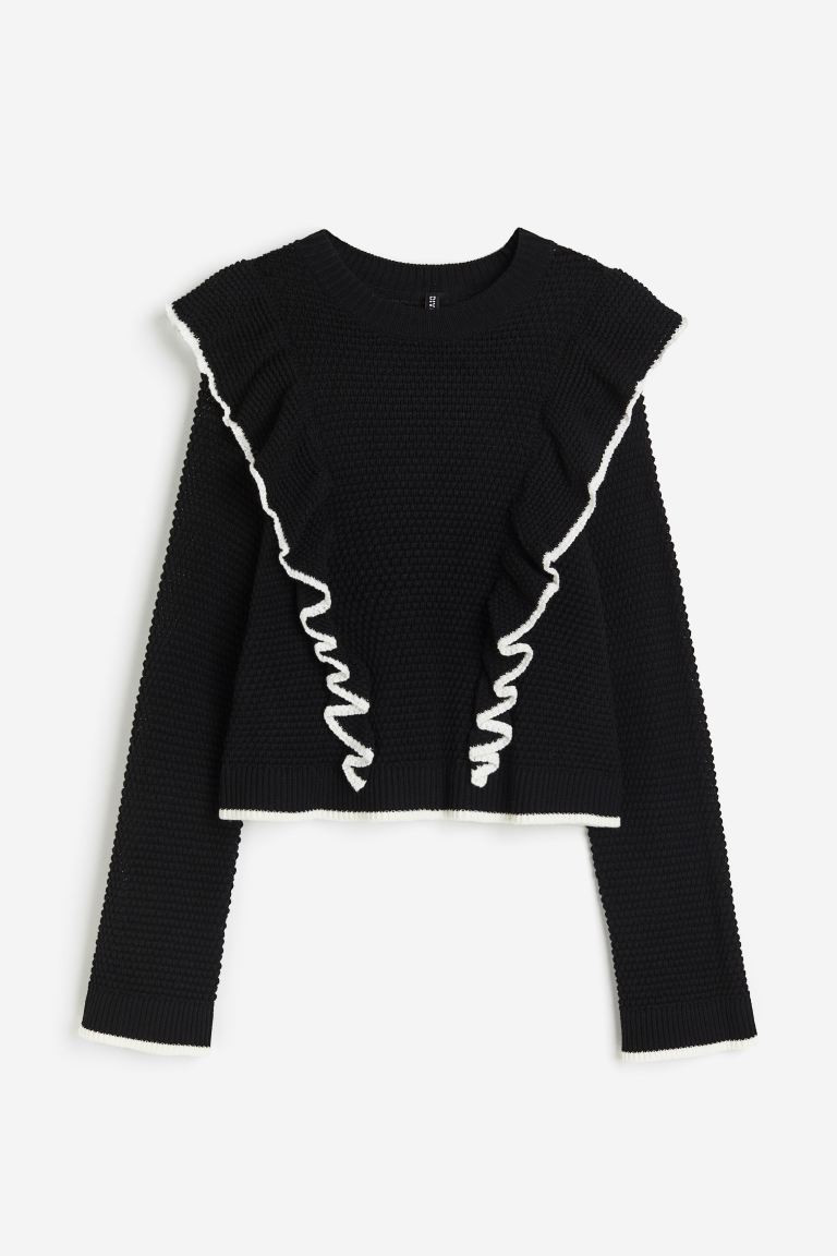 Frill-trimmed textured-knit jumper | H&M (UK, MY, IN, SG, PH, TW, HK)