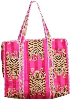 Women's Lightweight Quilted Cotton Tiger Printed Reversible Large Tote Bag Grocery Shopping Trave... | Amazon (US)