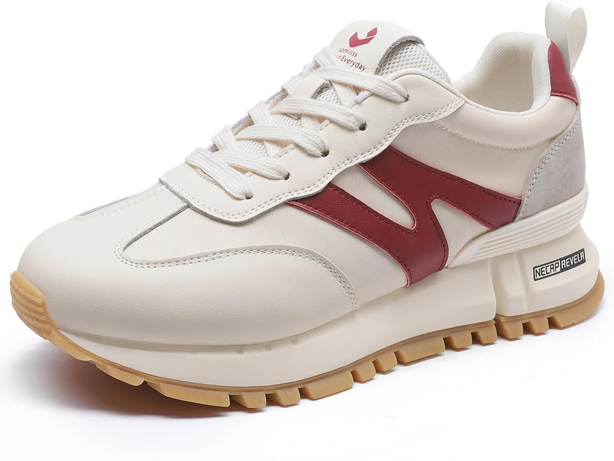 somiliss Sneakers for Women Genuine Leather Suede Patchwork Casual Lace Up Non-Slip Walking Shoes... | Amazon (US)