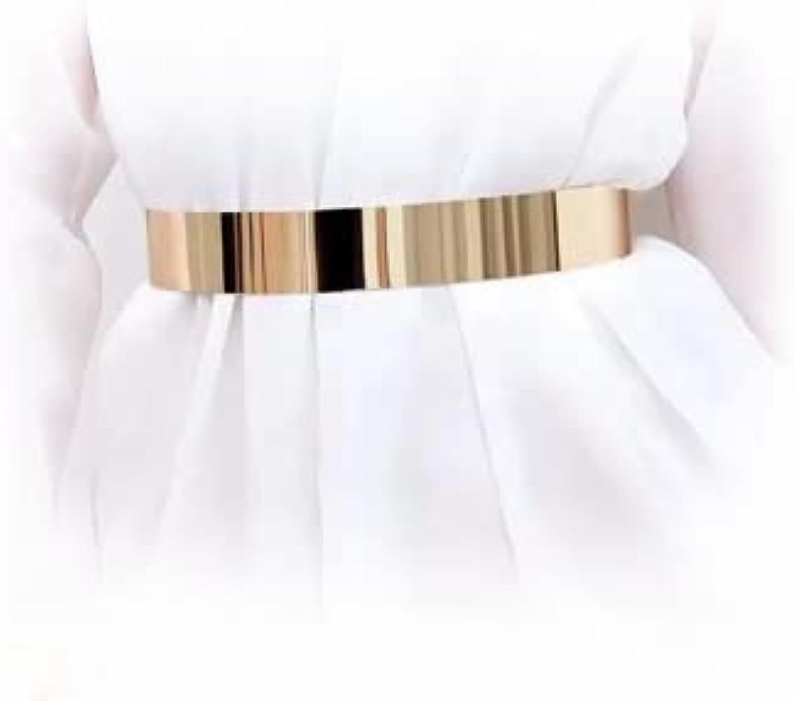 guroge Gold Belts for Women Dresses Metal Mirror Belt Shiny Polished Adjustable Waist Belt | Amazon (US)
