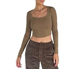 Women Knit Crop Top Long Sleeve Bodycon Backless Ribbed Cropped Tee Shirts Scoop Neck Sexy Cutout... | Amazon (US)