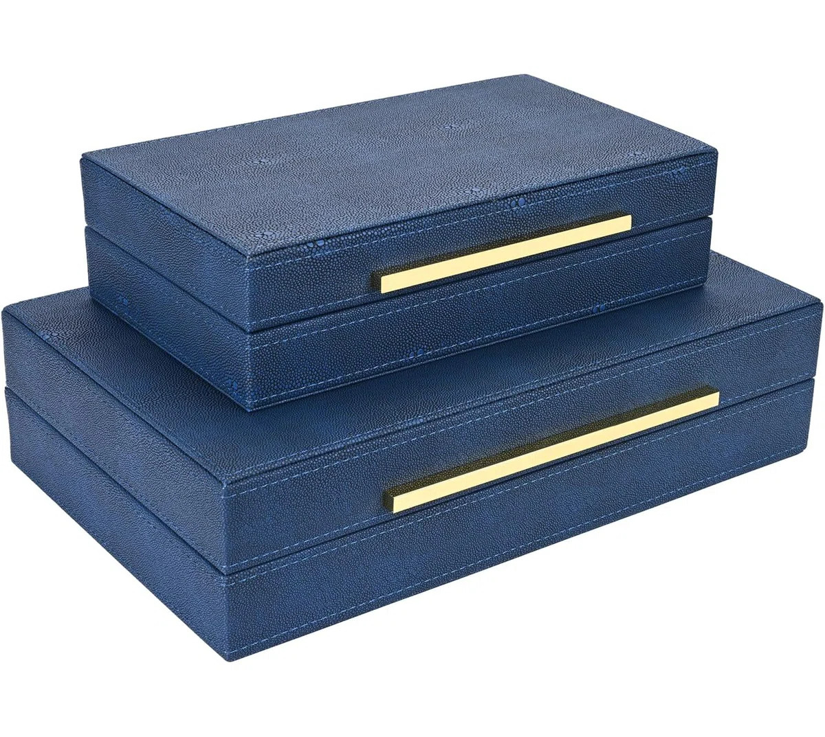 Mercer41 Set Of 2 Navy Blue Shagreen Faux Leather Decorative Boxes | Wayfair | Wayfair North America