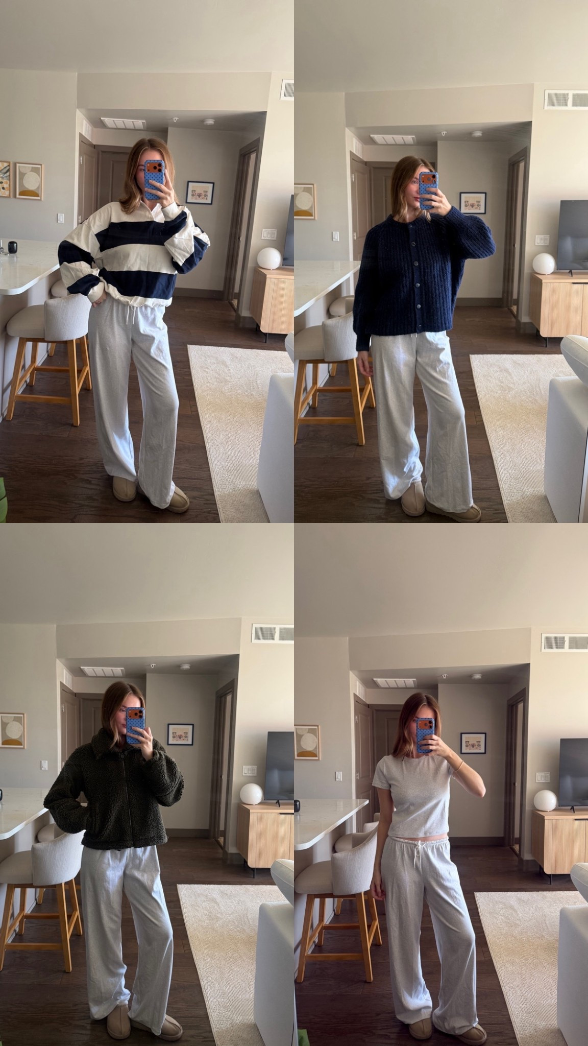 Aritzia pants 4 ways! Wearing size small in pants, size medium in grey short sleeve, medium in rugby, sezane cardigan in medium and 6 in lululemon jacket 

#LTKU #LTKSaleAlert #LTKGiftGuide