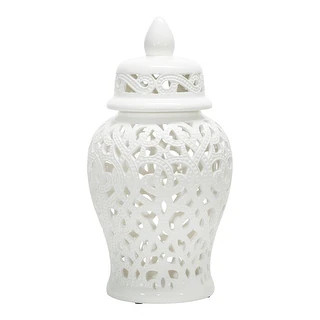 Ceramic 18" Cut-out Temple Jar, White 18"H - 10.0" x 10.0" x 18.0" | Bed Bath & Beyond