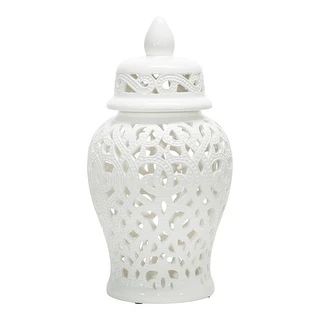 Ceramic 18" Cut-out Temple Jar, White 18"H - 10.0" x 10.0" x 18.0" | Bed Bath & Beyond