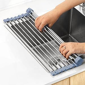MECHEER Over The Sink Dish Drying Rack, Roll Up Dish Drying Rack Kitchen Dish Rack Stainless Stee... | Amazon (US)