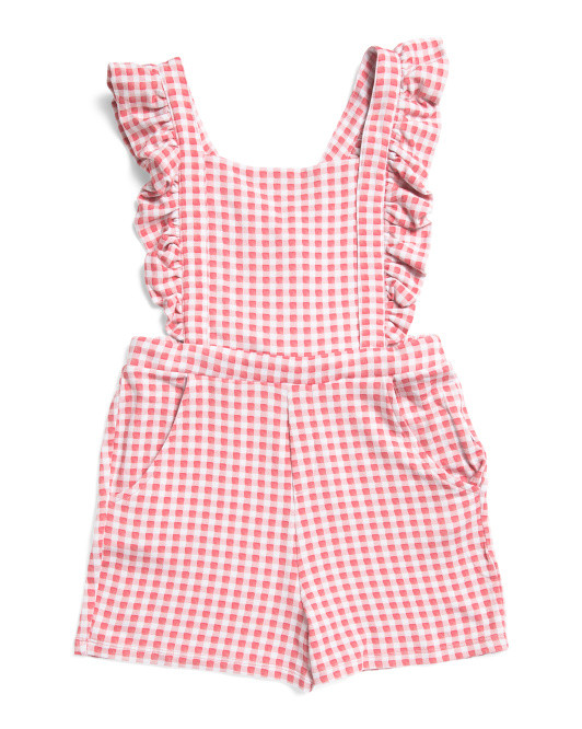 Infant Girls Watercolor Gingham French Terry Short Overalls | TJ Maxx