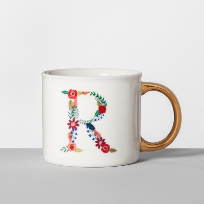 Monogrammed Porcelain Floral Mug 16oz White/Gold - Opalhouse™ | Target