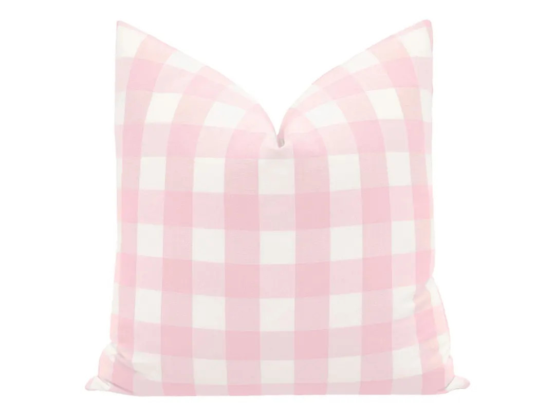 Charleston Check // Primrose Buffalo Check Light Pink Kids Room Throw Pillow - Etsy | Etsy (US)