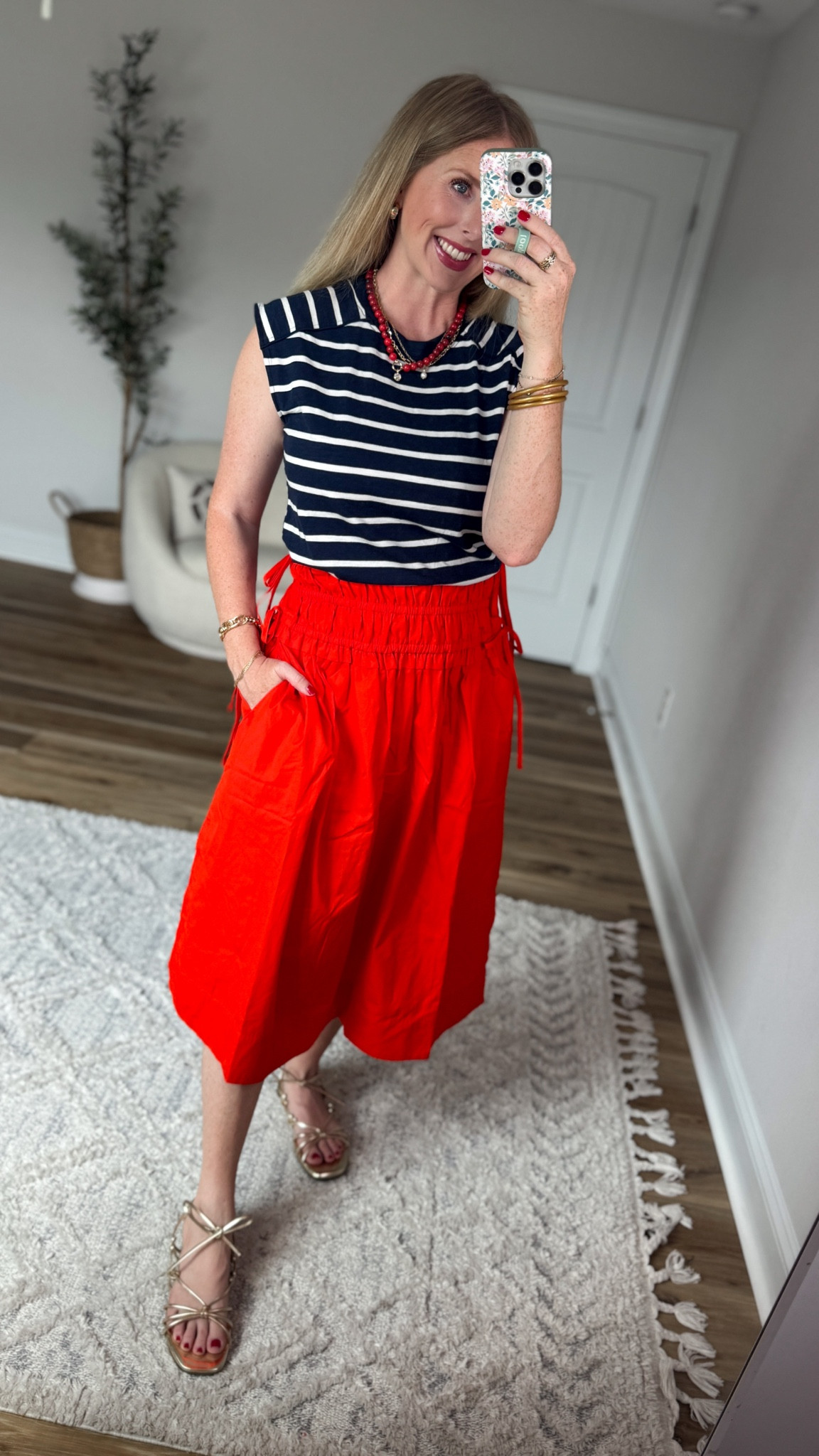 Weekend Walmart Wins try on 
Navy striped tee- small
Smocked waist midi skirt- small

#LTKmomlife #LTKootd