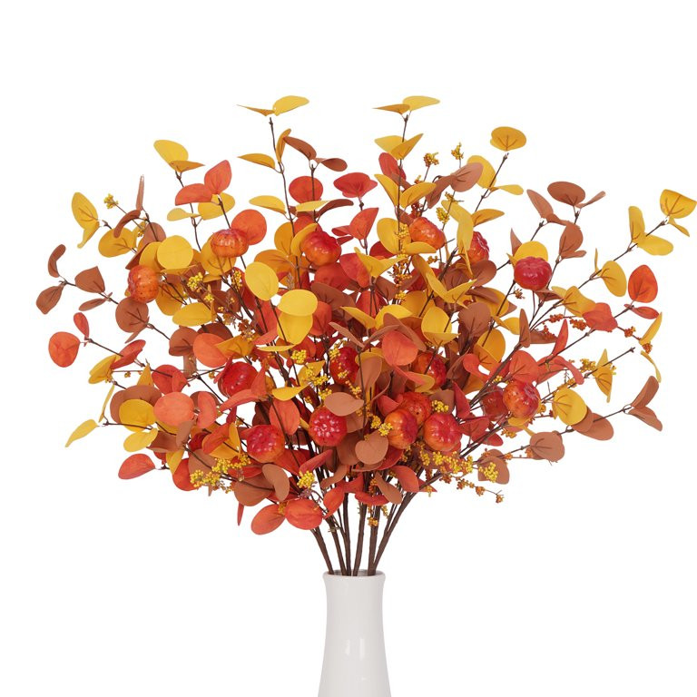 Dolicer 6 Pcs Fall Decor Artificial Eucalyptus Stems, 32'' Fall Berry Pumpkins Fall Flowers for A... | Walmart (US)