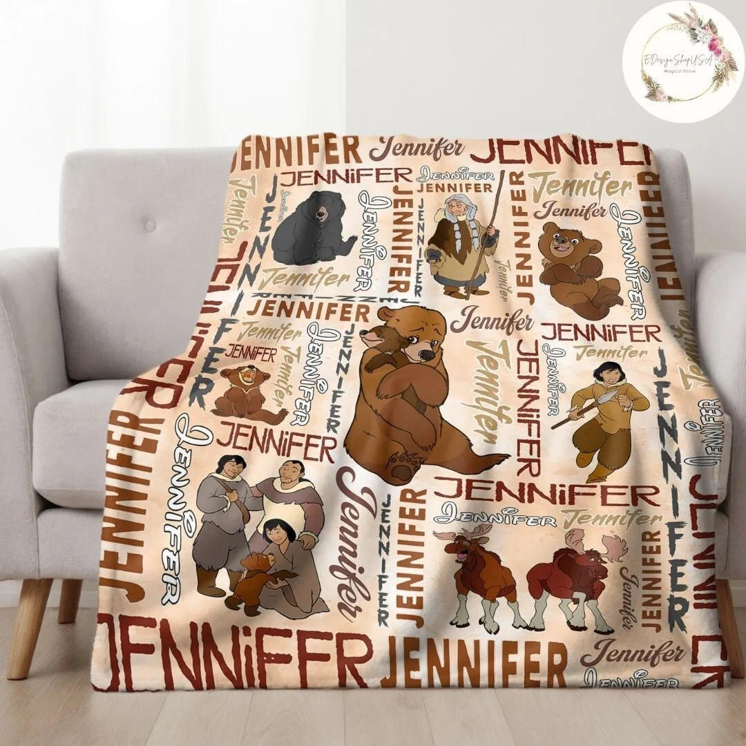 Personalized Watercolor Disney Brother Bear Blanket, Custom Name Disney Bear Baby Girl Boy Blanke... | Etsy (US)