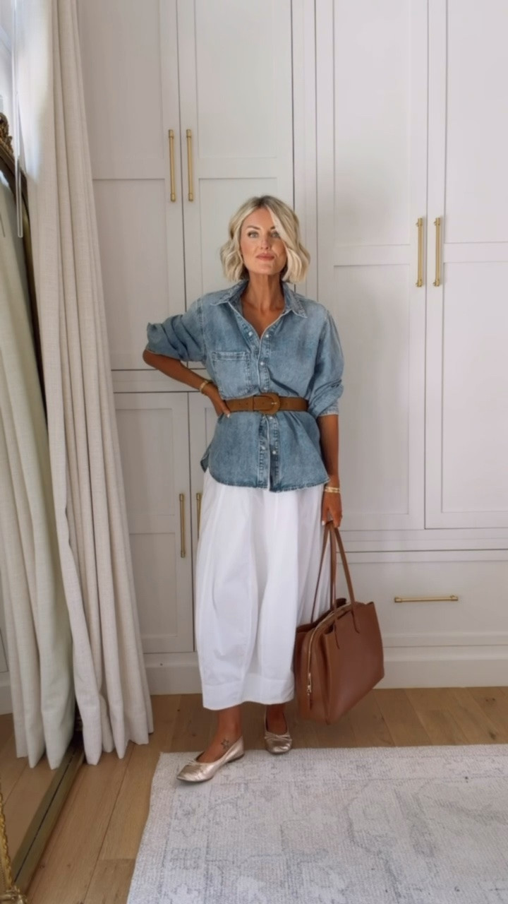 I love adding a belt to any outfit to instantly elevate it and add shape! These are such affordable pieces for a timeless wardrobe! Wearing M/0! Loverly grey, chambray top, white maxi skirt, brown suede belt, workwear, women’s denim top outfit, everyday women’s outfit, teacher outfit ideas

#LTKootd #LTKSeasonal #LTKWorkwear