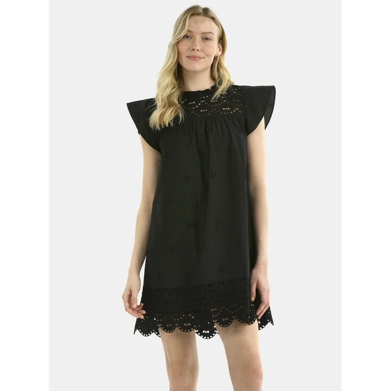 Time and Tru Women's Eyelet Mini Dress with Flutter Sleeves, Sizes XS-XXXL | Walmart (US)