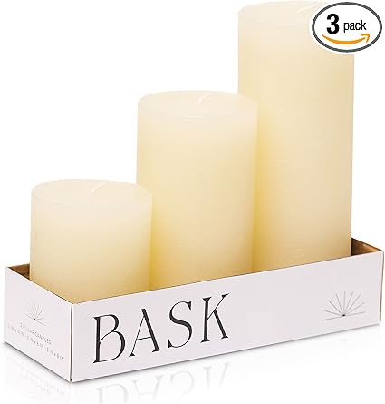 BASK Mottled Pillar Candles - Unscented Ivory Pillar Candles Set of 3 - Dripless Large Smokeless ... | Amazon (US)