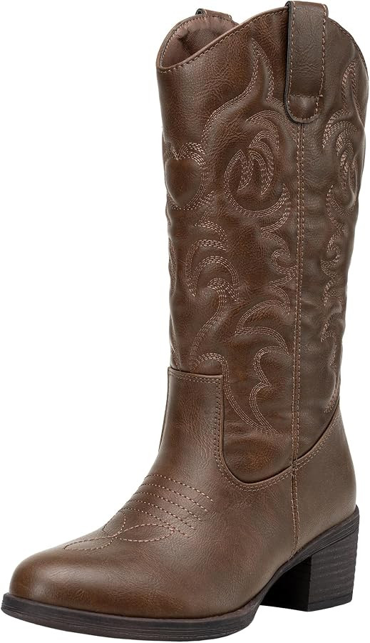 Vepose Women's Cowboy Boots Western Cowgirl Round Toe Mid Calf Boots for Women | Amazon (US)