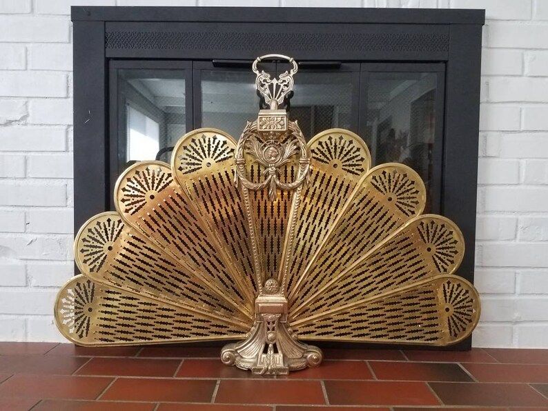 Vintage Art Deco Brass Peacock Fireplace Fan with Cameo - Free Shipping to the Lower 48! | Etsy (US)