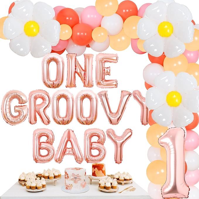 Daisy One Groovy Baby Balloon Garland Arch Kit for Girls 1st Birthday Retro Hippie Boho Macaron G... | Amazon (US)