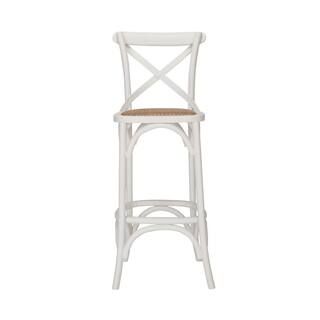 Home Decorators Collection Mavery Ivory Wood Bar Stool with Woven Seat and Cross Back (18 in. W x... | The Home Depot