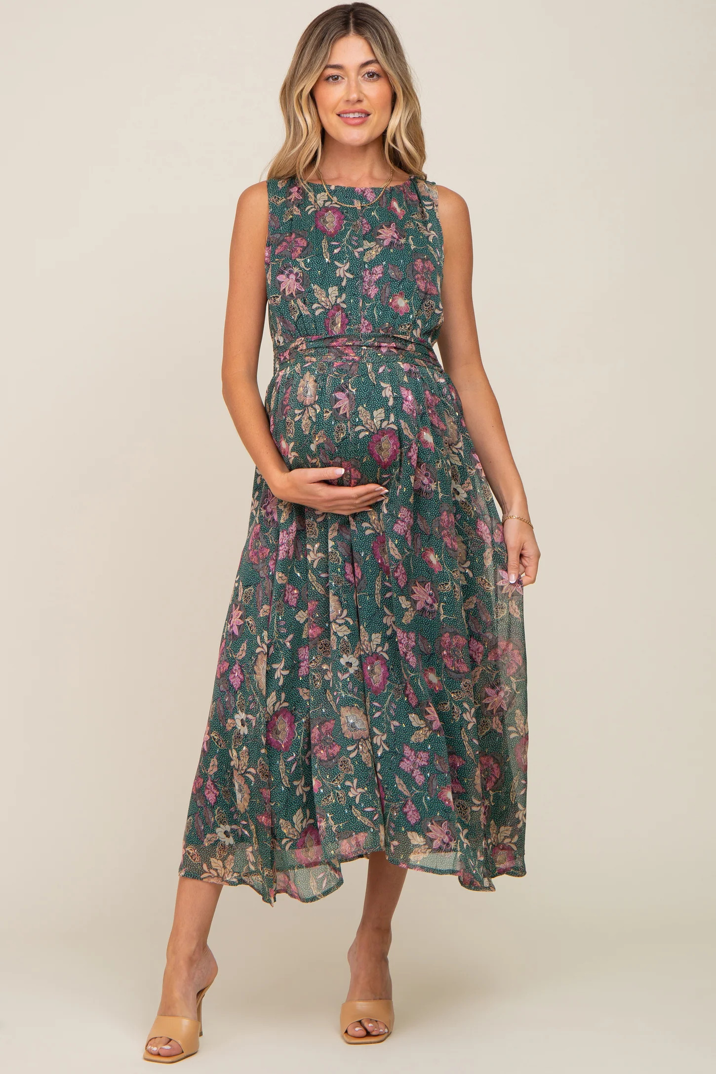 Forest Green Floral Maternity Maxi Dress | PinkBlush Maternity