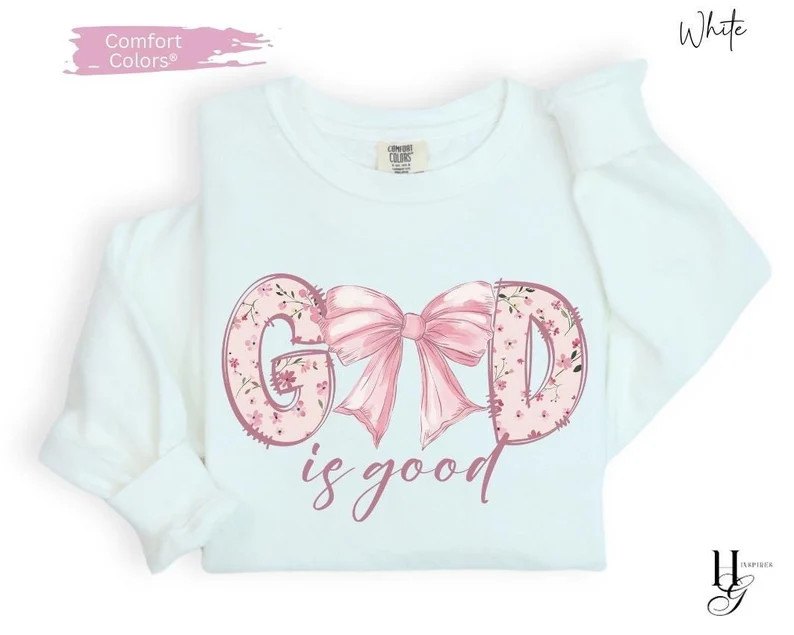 Comfort Colors® God is Good Coquette Christian Sweatshirt, Pink Bow Christian Hoodie, Religious ... | Etsy (US)