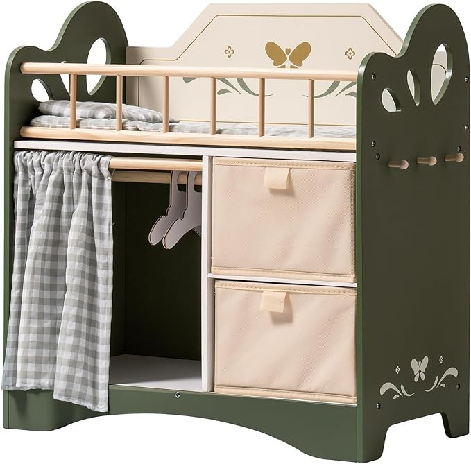 ROBOTIME Baby Doll Crib, Wooden Doll Bed, Toy Baby Crib with Storage, Bedding, and Wooden Hooks, ... | Amazon (US)