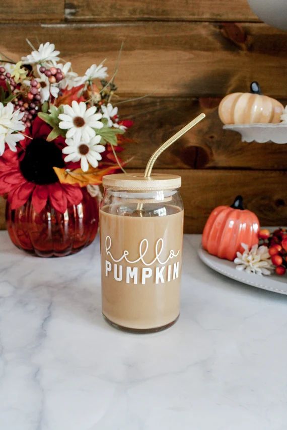 Hello Pumpkin Fall Style Iced Coffee Latte Beer Can Glass | Etsy | Etsy (US)