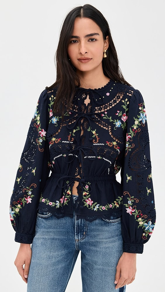 Edwina Embroidery Tie Front Top | Shopbop
