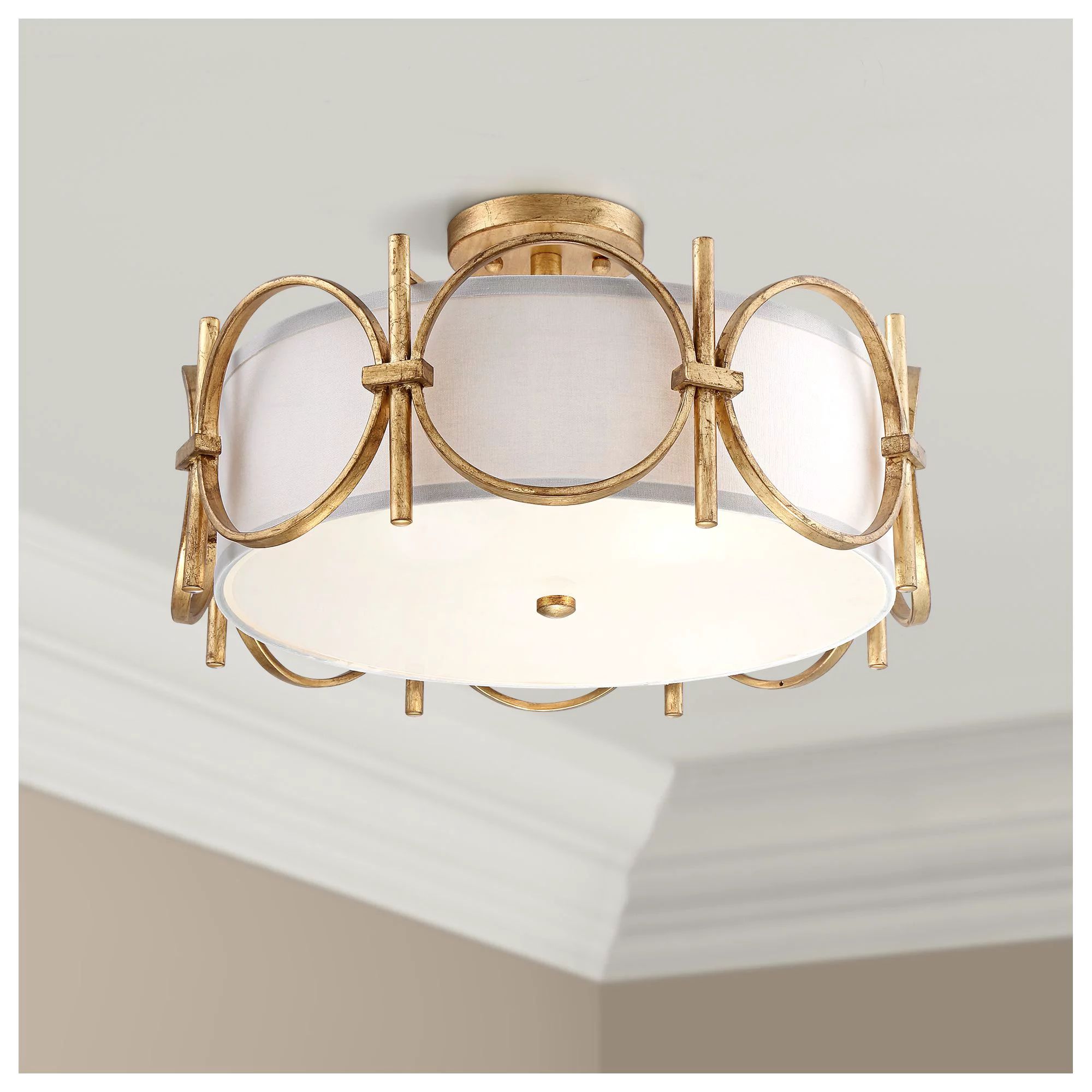 Barnes and Ivy Modern Ceiling Light Semi Flush Mount Fixture Gold 18 1/4" Wide White Fabric Drum ... | Walmart (US)