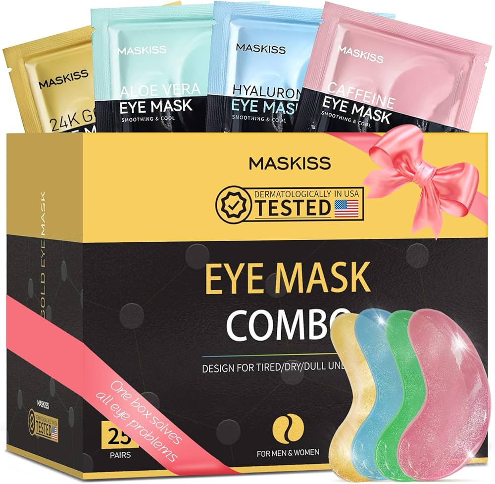 Under Eye Patches(25 Pairs), 24K Gold, Caffeine, Hyaluronic Acid, Aloe Vera Eye Masks for Dark Ci... | Amazon (US)
