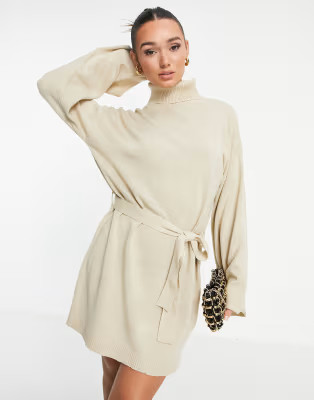 Pretty Lavish - Robe courte en maille nouée à la taille - Beige | ASOS (Global)
